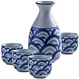 Juego de Sake Japonés Juego de Sake de 5 Piezas Estilo Japonés Cerámica Pintada a Mano Traditiol Artesanía de Porcelana Retro Traditiol Juego de Sake Pintado a Mano 1030